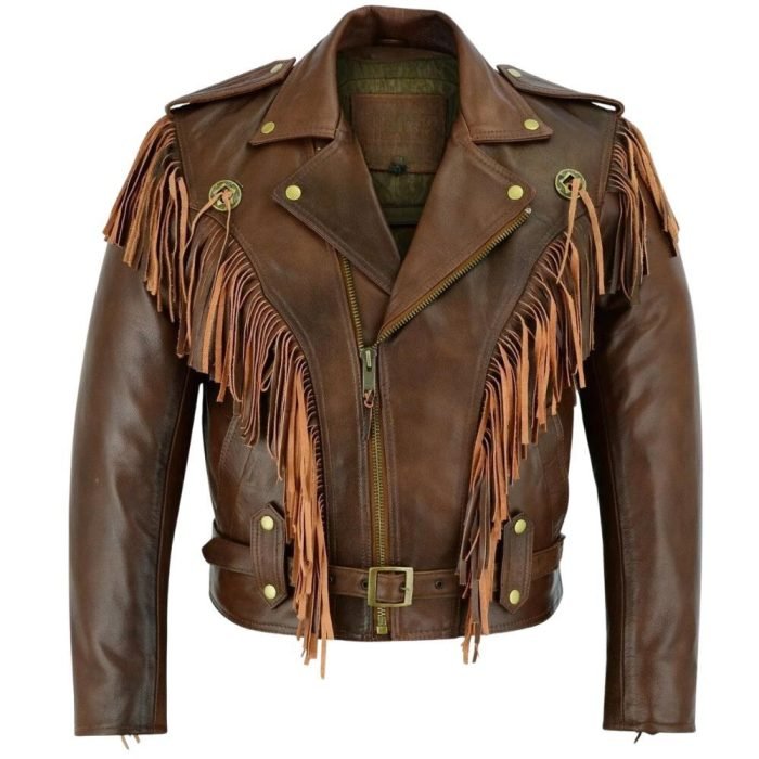 stylish brown fringe jacket