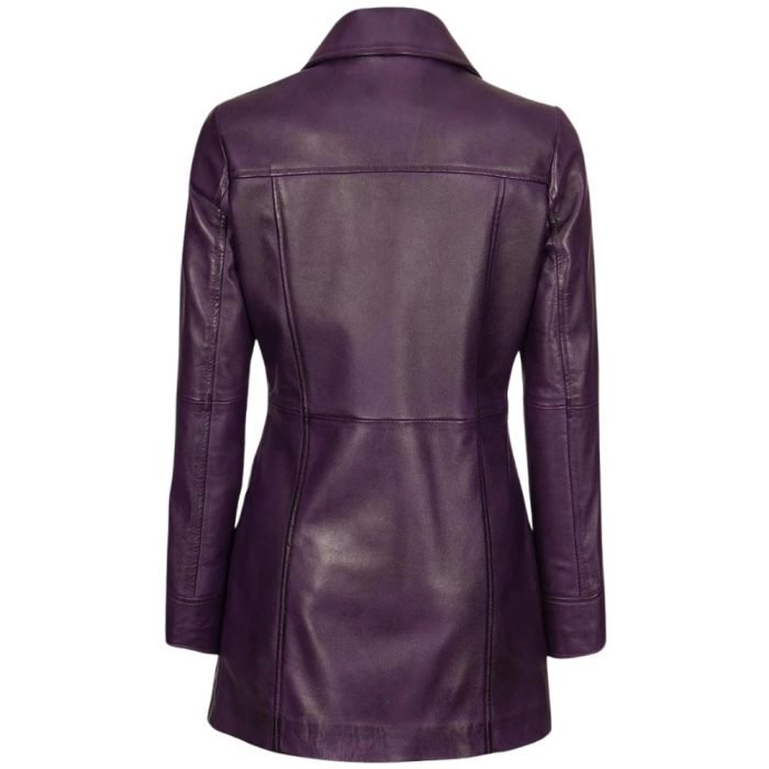 women purple leather coat