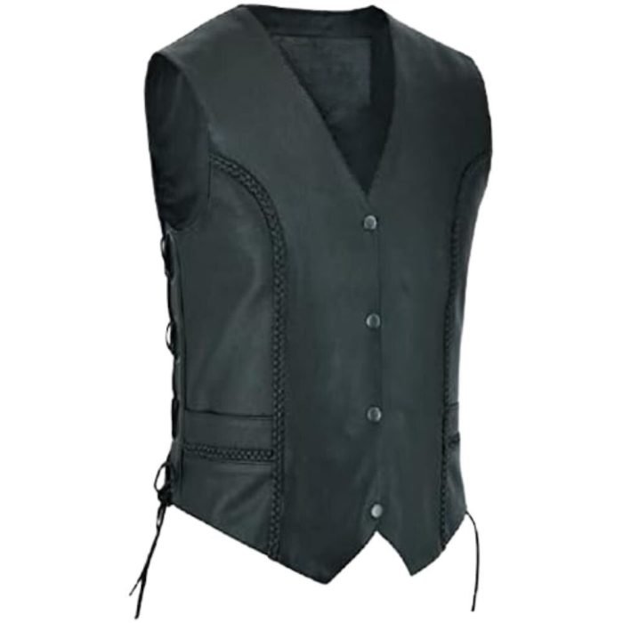 women's black leather vest