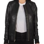 women's leather bomber jacket black