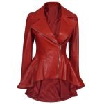 women's red leather trench coat