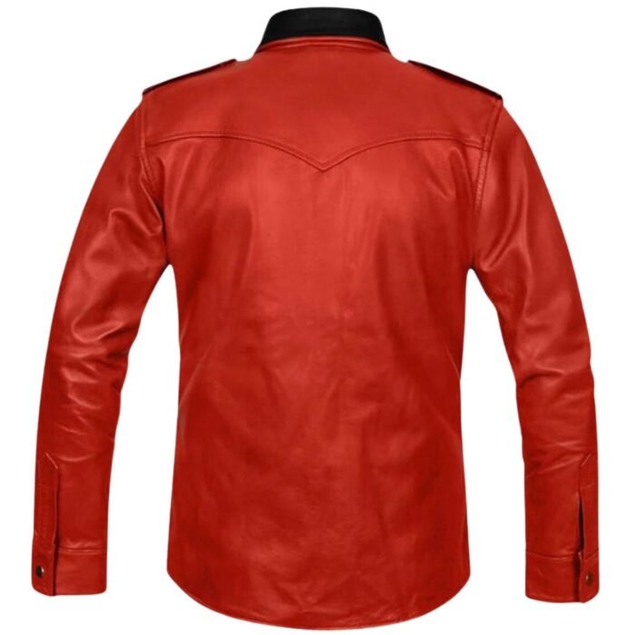 fashionable red leather shirt