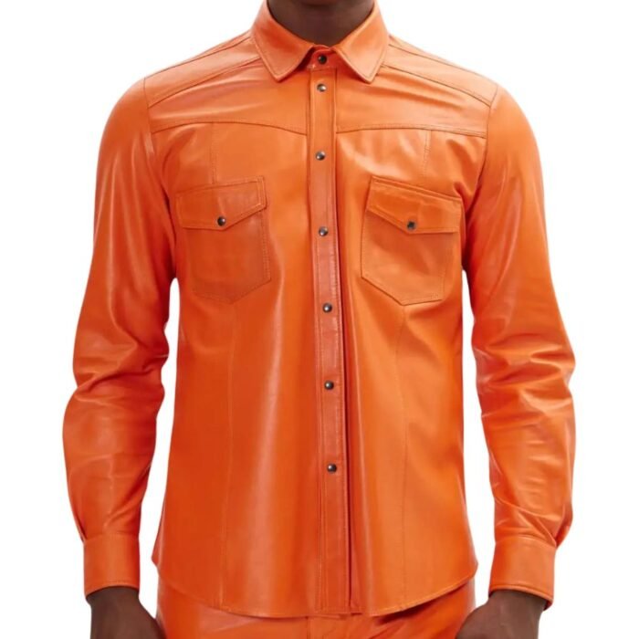 leather button up shirt men's