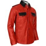 men red leather shirt