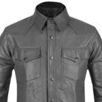 mens leather shirt long sleeve