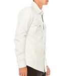 mens white leather shirt