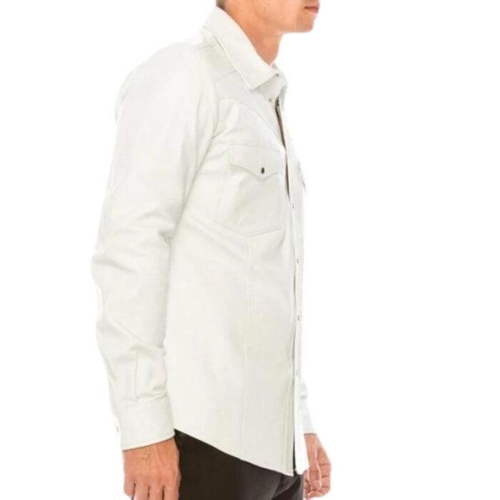 mens white leather shirt