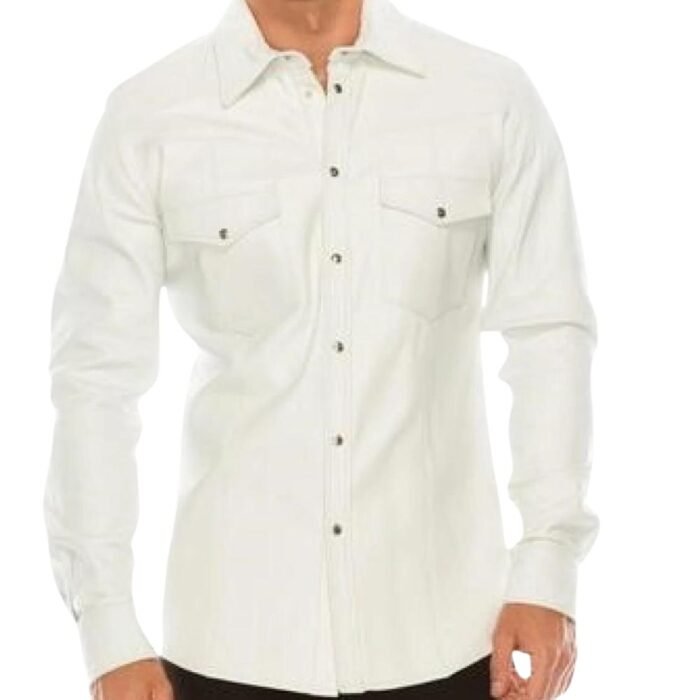 mens white shirt with leather sleeves