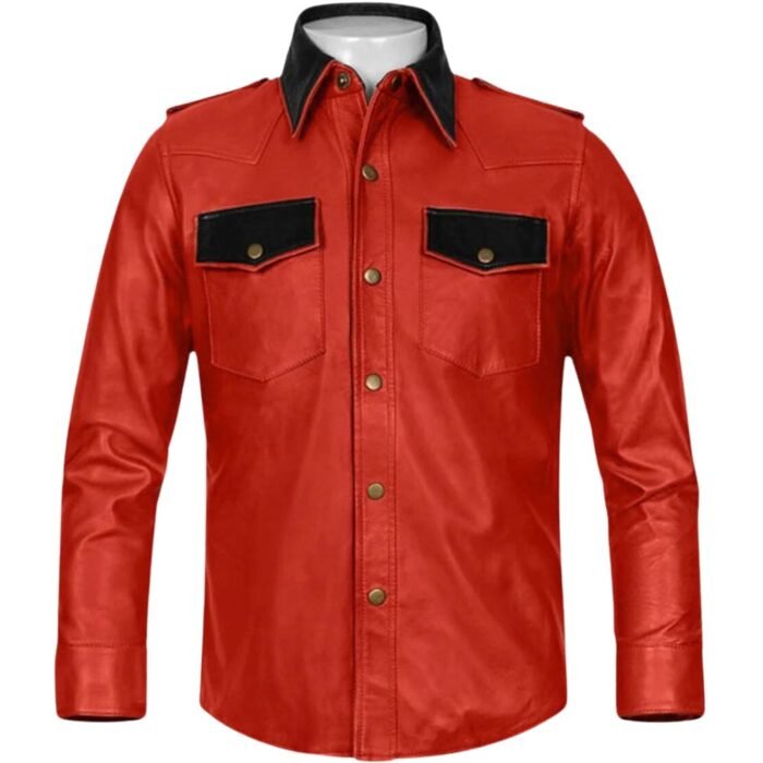 red leather shirt men