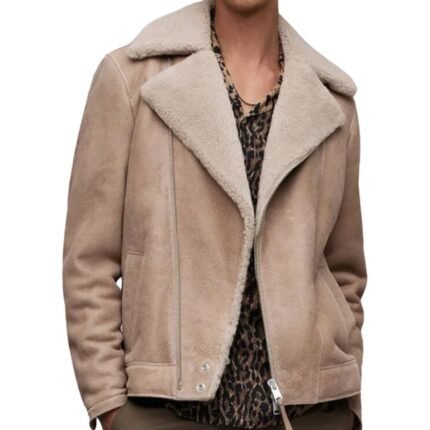 Beige Sheepskin Leather Shearling Jacket