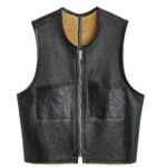 Black Sheepskin Waistcoat with Faux Shearling Fur