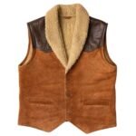 Classic Brown Suede Fur-Trimmed Leather Vest for Men