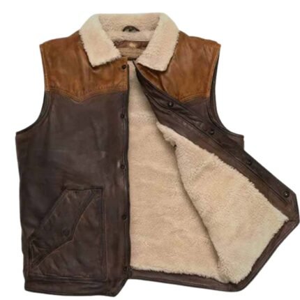 Men's Brown Leather Shearling Vest