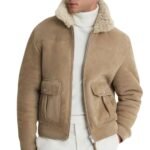 Men’s Suede Leather Shearling Bomber Jacket