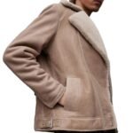 Men’s Beige Shearling Leather Jacket for Winter