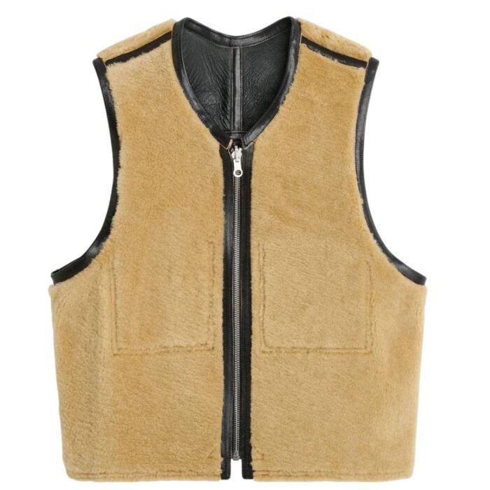 Stylish Black Sheepskin Vest Featuring Cozy Faux Shearling Lining