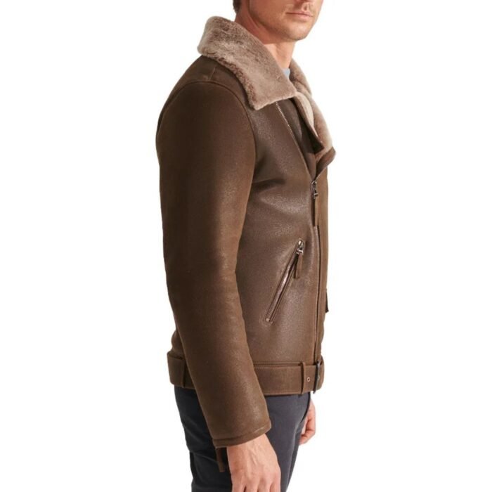 Stylish Brown Leather Shearling Jacket for Men’s Outerwear