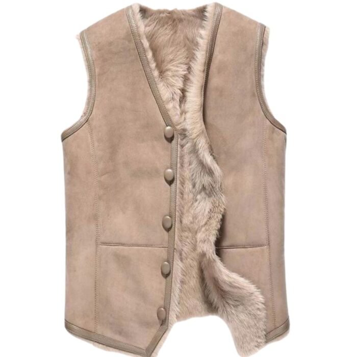 Suede Leather Vest with Shearling Fur Lining