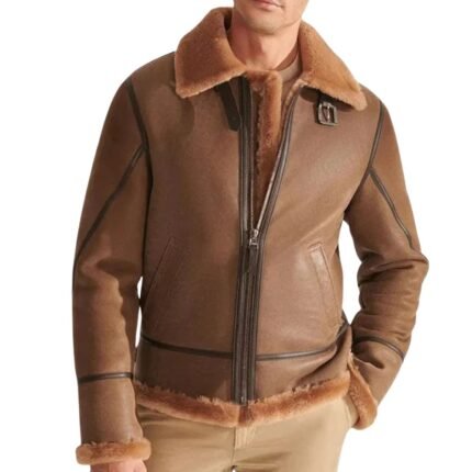 Warm and Stylish Men’s Brown Shearling Jacket