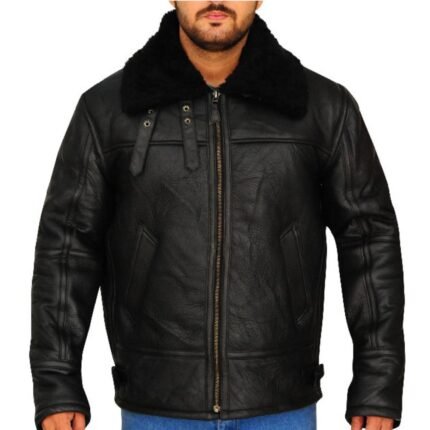 black sheepskin leather jacket