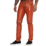 orange leather pants men