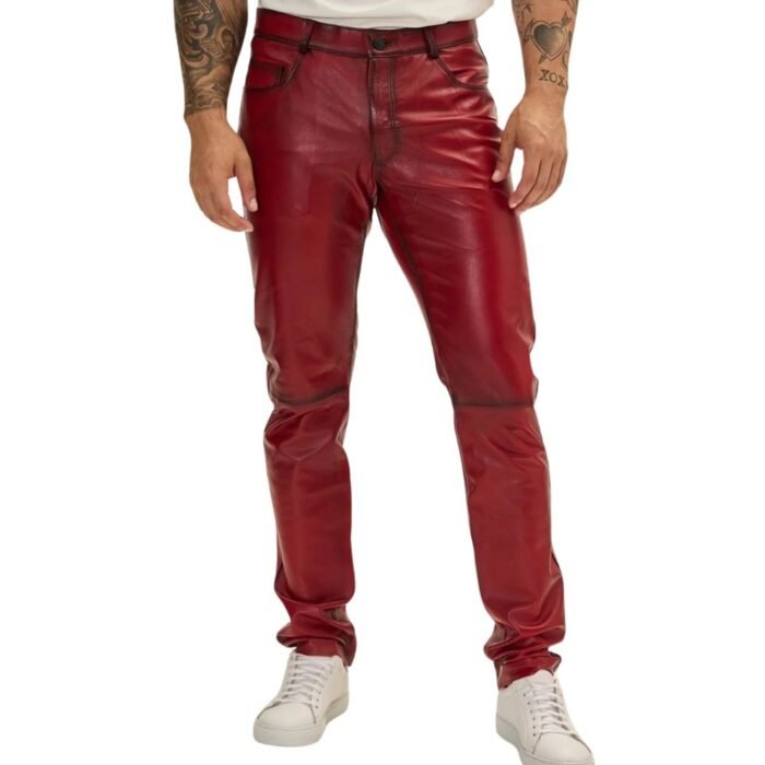 red stack pants for men