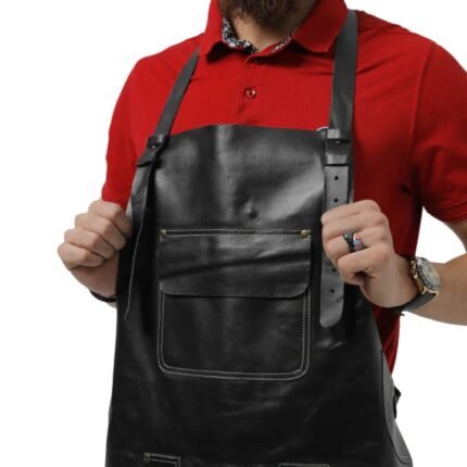 black and leather apron