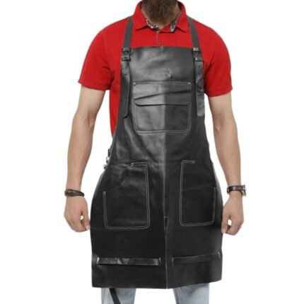 black leather bbq apron