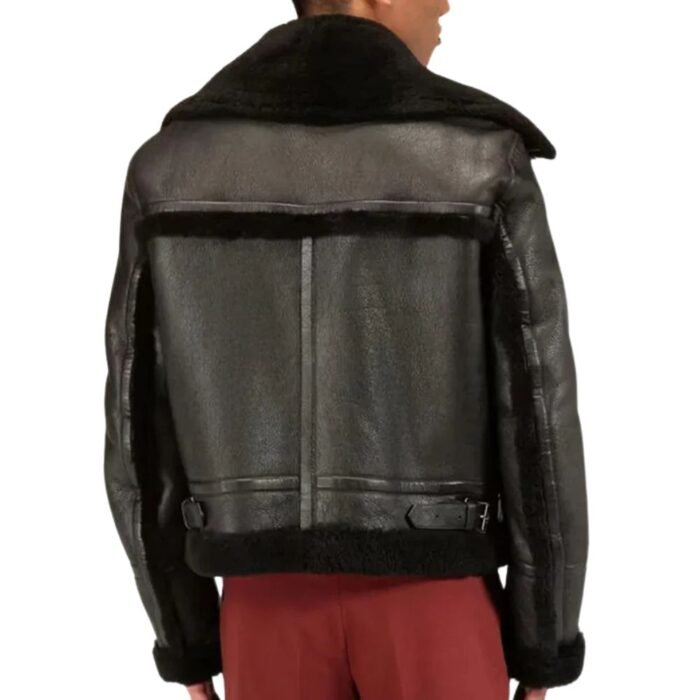 black leather shearling jacket