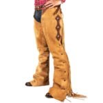 Ruggedly stylish men's suede fringe chaps.