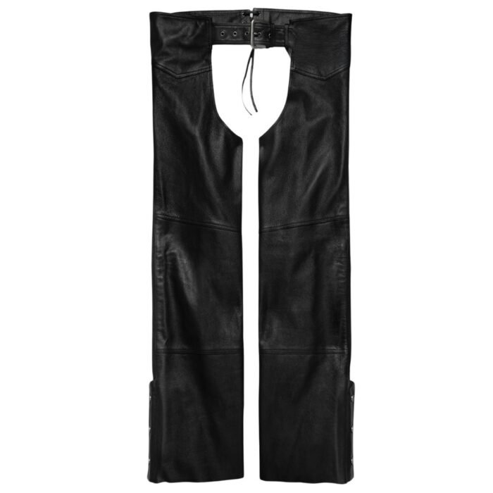 Sleek and Strong: Men's Black Leather Motorcycle Chaps