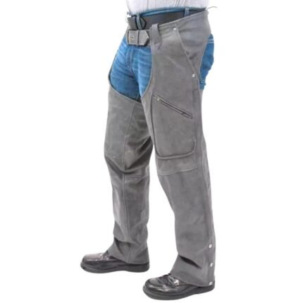 Gray Leather Motorcycle Chaps for Men Rugged and Reliable