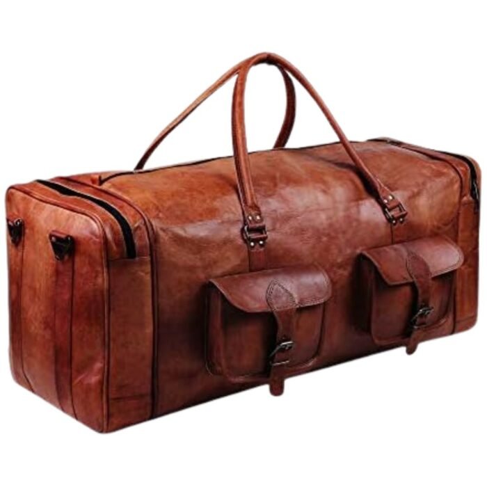 mens brown leather duffle bag